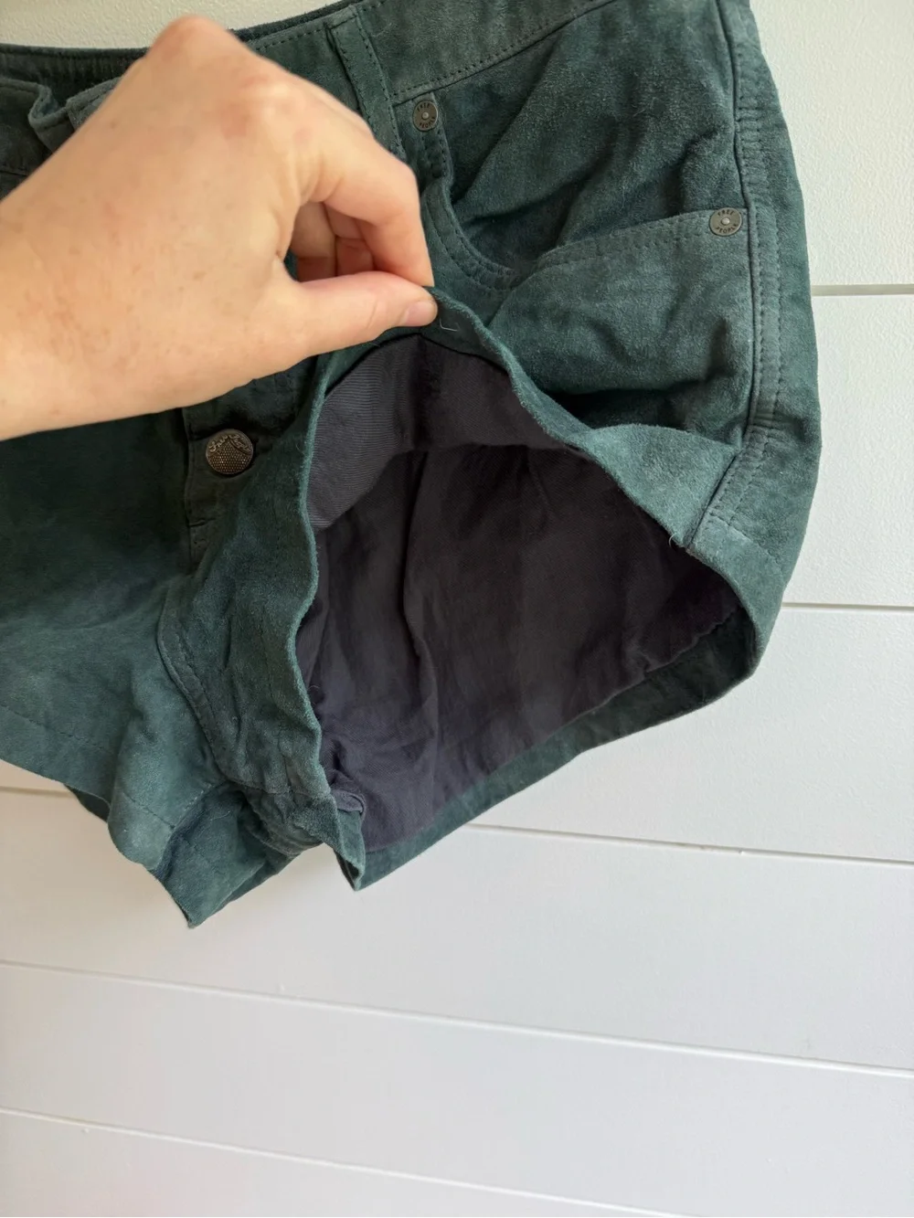 Free People RARE Suede Real Leather Micro Shorts Blue Green 8 - Picture 3 of 11